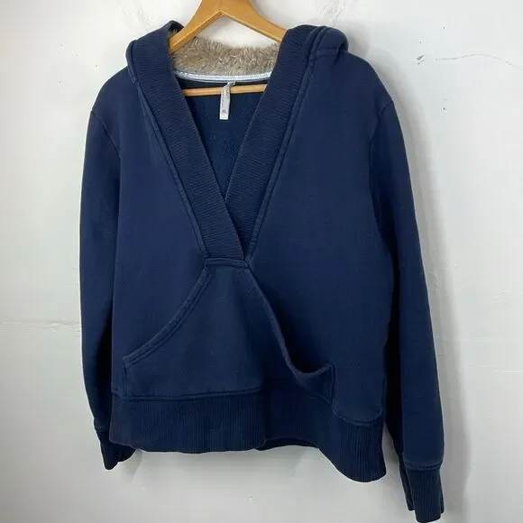 Old Navy Y2K Hooded with faux fur Sweatshirt Navy Blue size XL - Picture 2 of 11